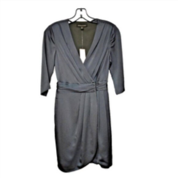 Banana Republic Charcoal Gray V-neck 3/4 Sleeve Wrap Dress Size 00P NWT - Picture 4 of 8
